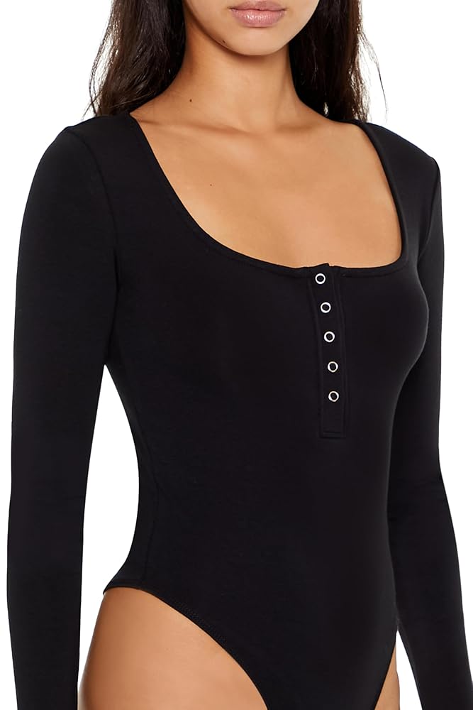 Amazon.com: Forever 21 Women's Henley Thong Bodysuit Black